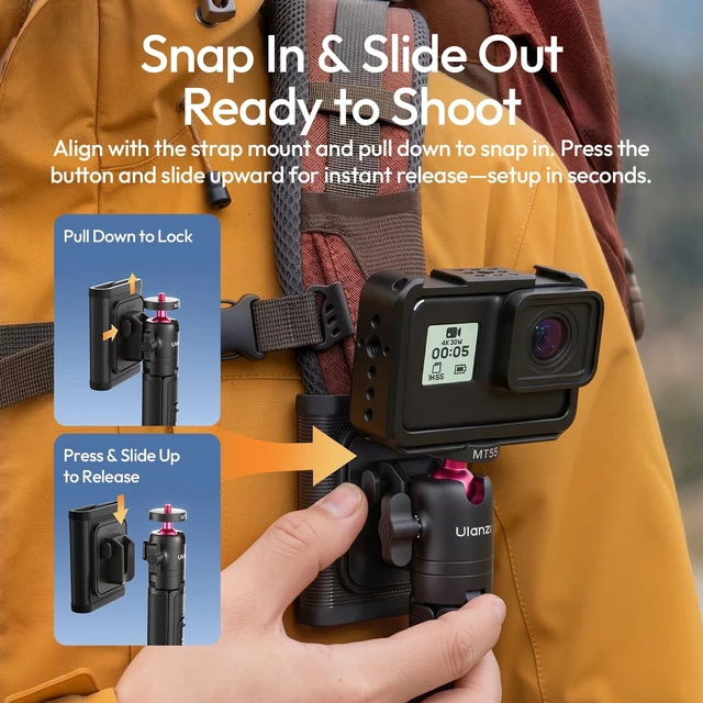 Alt view image 4 of 5 - ULANZI MT55 SnapGo Mini Tripod Selfie Stick, 4-in-1, 12.2in