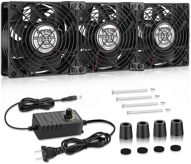 Main image of WDERAIR 3 x 120mm Big Airflow Computer Fan with AC 110V 120V 220V 240V Controller for Greenhouse Chassis Server CPU Case Mining Rig Cabinet Cooling Ventilation Window Exhaust Project (12038)