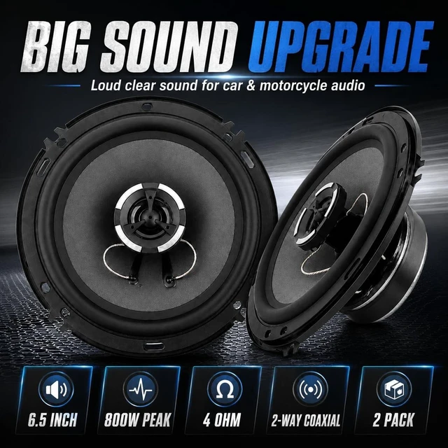 Alt view image 2 of 5 - XPXPIAA 6.5 Speakers, 800W Peak 4 Ohm 6.5 Inch Car Speakers, 2-Way Coaxial Door Speakers with Glass Fiber Cone, Rubber Surround, Loud Clear Sound and Punchy Bass for Car Audio & Motorcycle, 2 Pack