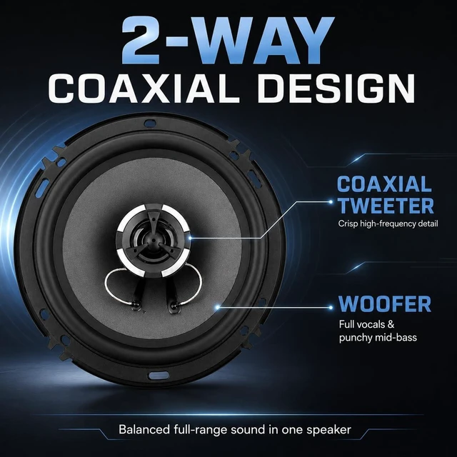 Alt view image 3 of 5 - XPXPIAA 6.5 Speakers, 800W Peak 4 Ohm 6.5 Inch Car Speakers, 2-Way Coaxial Door Speakers with Glass Fiber Cone, Rubber Surround, Loud Clear Sound and Punchy Bass for Car Audio & Motorcycle, 2 Pack