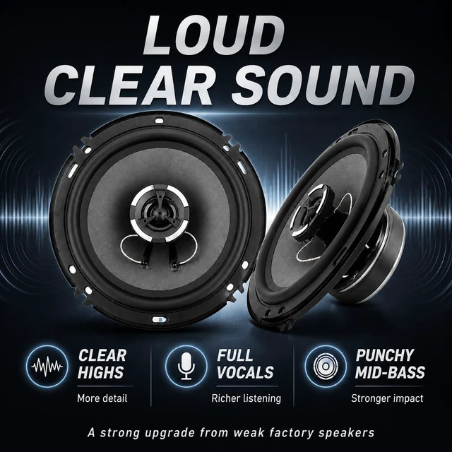 Alt view image 5 of 5 - XPXPIAA 6.5 Speakers, 800W Peak 4 Ohm 6.5 Inch Car Speakers, 2-Way Coaxial Door Speakers with Glass Fiber Cone, Rubber Surround, Loud Clear Sound and Punchy Bass for Car Audio & Motorcycle, 2 Pack