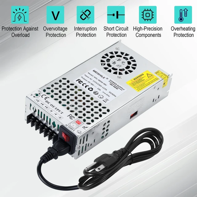 Alt view image 5 of 5 - 48V 10A 480W Switching Power Supply Adapter AC to DC Transformer Converter for LED Driver Strip Light Lamp, Amplifier, Machine, 120V 110V to 48Volt 5A 10A