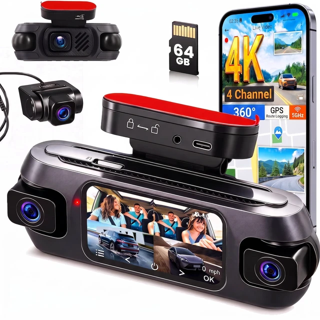 Main image of 4 Channel 360Dash Cam Front and Rear Inside, 4K Dash Camera with GPS