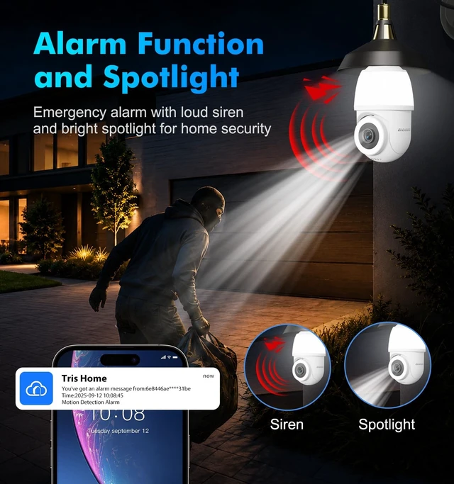 Alt view image 4 of 5 - Light Bulb Security Camera,2K 5G & 2.4G WiFi Bulb Cameras for Home Security