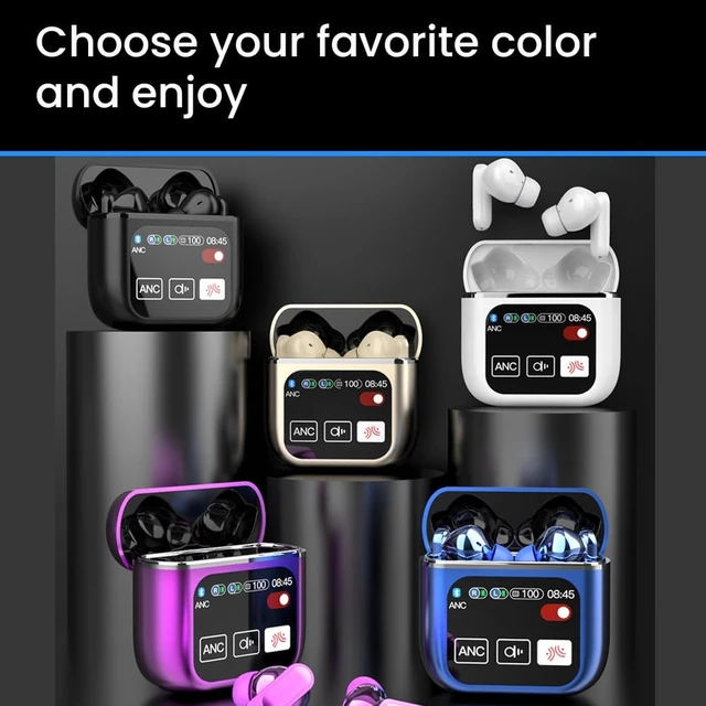 Alt view image 3 of 3 - CC Premium Earbuds, Wireless Earbuds. 5.4 Bluetooth, 1.9" Smart Touch Screen Control, Mini Apps, 6+ Hours Usage Time 150+ Standby Time, 9D Panoramic Sound Immersive Audio, Charging Case (White)