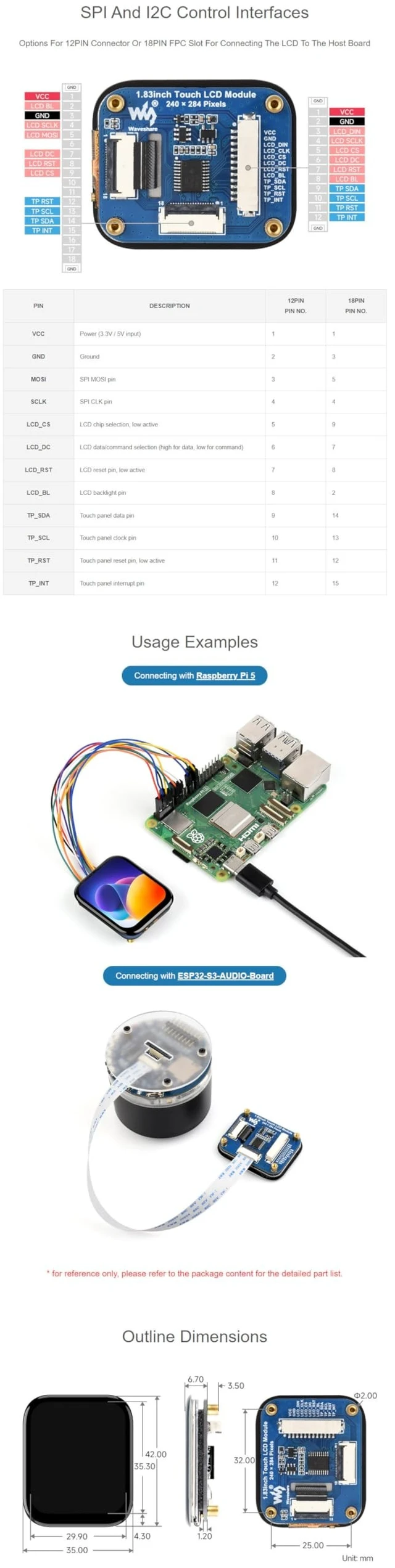 Alt view image 2 of 5 - 1.83Inch Touch LCD Module 240x284 IPS TFT, ST7789P SPI Display, CST816D I2C Capacitive Touch, 262K Colors, 3.3V/5V, for Raspberry Pi/Pico, Compatible with Arduino/STM32/ESP32S3