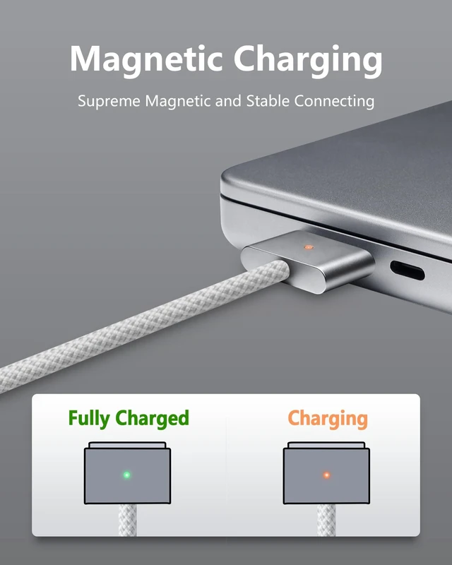 Alt view image 3 of 5 - ZeitNah USB-C to Magnetic Cable for MacBook Air/Pro, 6.6 ft, Space Gray