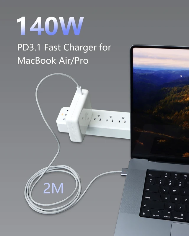 Alt view image 2 of 5 - ZeitNah USB-C to Magnetic Cable for MacBook Air/Pro, 6.6 ft, Space Gray
