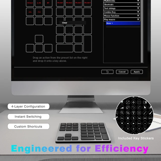 Alt view image 2 of 5 - Doohoeek Tri-Mode Programmable Macro Keypad for Windows PC, 25 Custom Keys with Shortcut Stickers, Wireless Bluetooth/2.4G/ Wired Keyboard for Excel, Video Editing, Graphic & Office Productivit