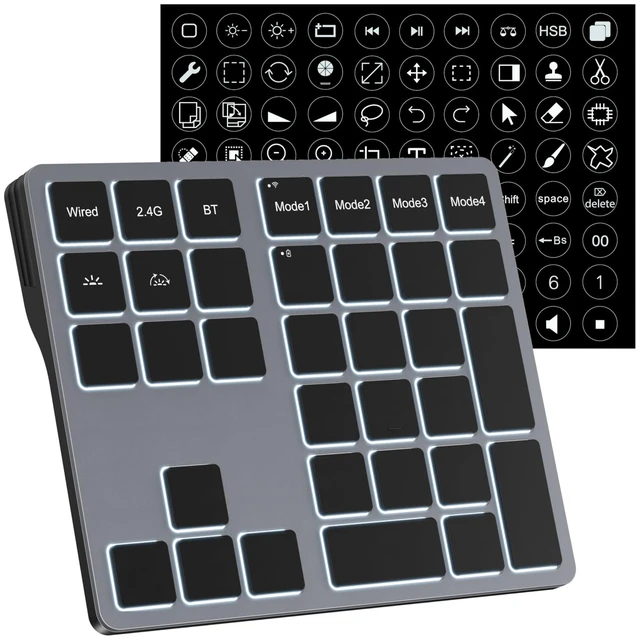 Main image of Doohoeek Tri-Mode Programmable Macro Keypad for Windows PC, 25 Custom Keys with Shortcut Stickers, Wireless Bluetooth/2.4G/ Wired Keyboard for Excel, Video Editing, Graphic & Office Productivit
