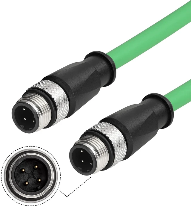 Main image of ZBLZGP 2m M12 4-Pin D-Code Male to Male Profinet Cable, IP67 Shielded Cat5e Industrial Ethernet Cable ^^ for Omron, Sick, Baumer Encoder, Sensor & Camera, Green PVC