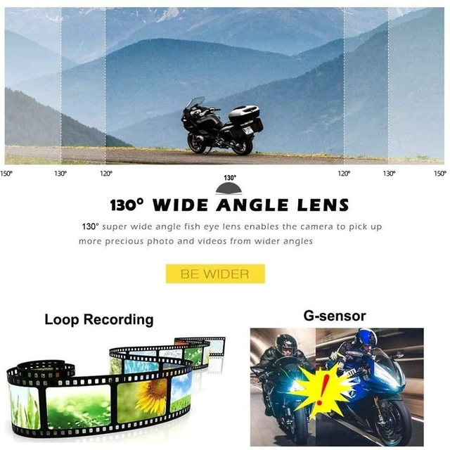Alt view image 4 of 5 - VSYSTO Motorcycle Dash Cam, HD1080P Night Vision Front and Rear Cameras, WiFi Waterproof Motorbike DVR, Remote Controller,130 Wide Angle, G-Sensor, Loop Recording