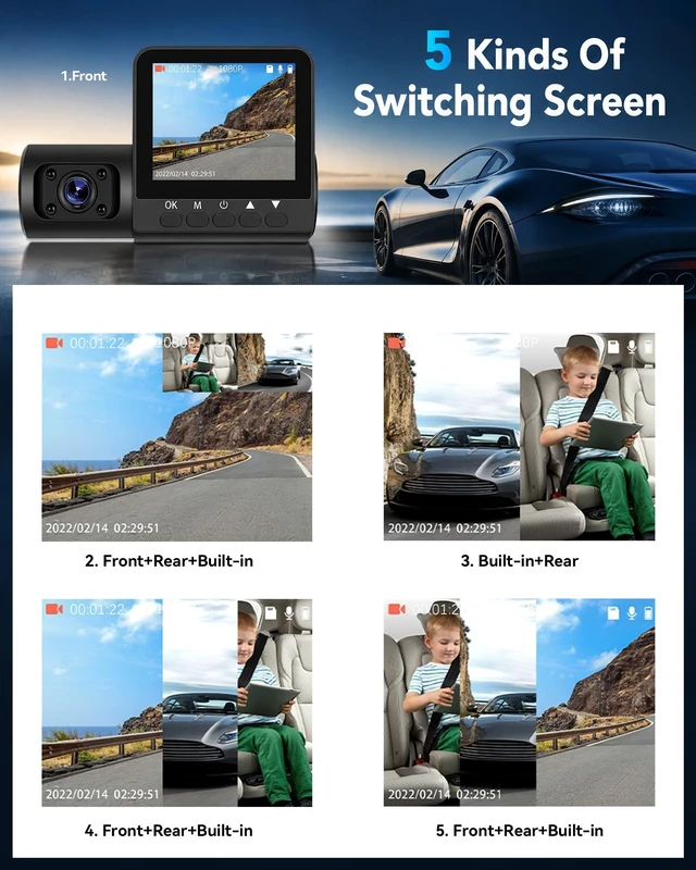 Alt view image 3 of 5 - Dual Dash Cam Front and Rear, 150 Wide Angle Camera