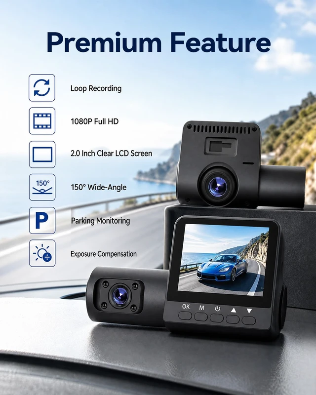 Alt view image 4 of 5 - Dual Dash Cam Front and Rear, 150 Wide Angle Camera