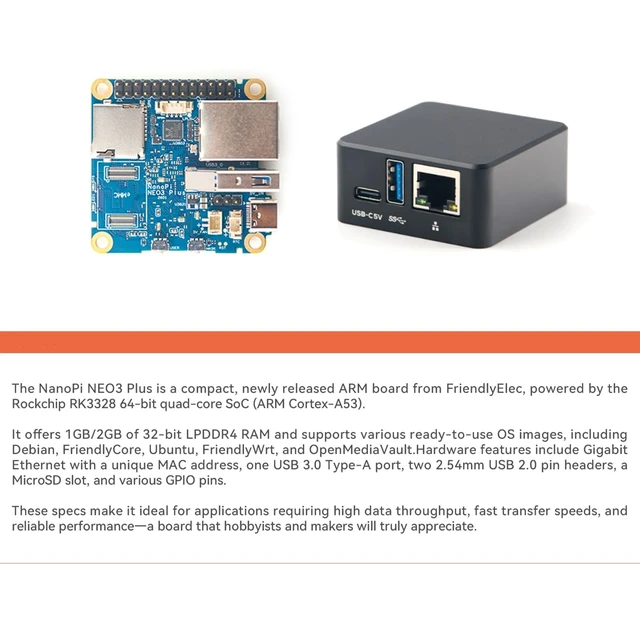 Alt view image 5 of 5 - youyeetoo FriendlyElec NanoPi NEO3 Plus RK3528A Mini Router Single Board Computer, Gigabit Ethernet,USB 3.0, Support eMMC/OpenWrt for IoT NAS Smart Home (1 GB RAM,with Case,with Debug Module)
