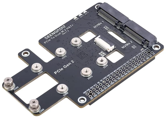 Main image of PCIe to Dual M.2 NVMe SSD HAT+ Expansion Board for Raspberry Pi 5, 2 M.2 2230/2242/2260/2280 Slots, PCIe Gen2 x1 NVMe Boot Adapter