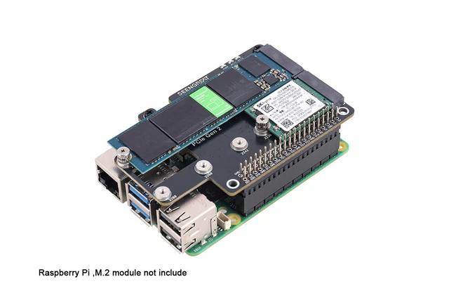 Alt view image 2 of 5 - PCIe to Dual M.2 NVMe SSD HAT+ Expansion Board for Raspberry Pi 5, 2 M.2 2230/2242/2260/2280 Slots, PCIe Gen2 x1 NVMe Boot Adapter
