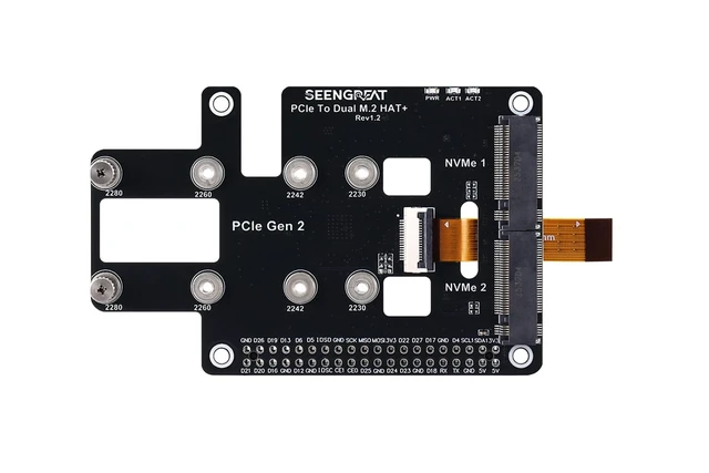 Alt view image 4 of 5 - PCIe to Dual M.2 NVMe SSD HAT+ Expansion Board for Raspberry Pi 5, 2 M.2 2230/2242/2260/2280 Slots, PCIe Gen2 x1 NVMe Boot Adapter