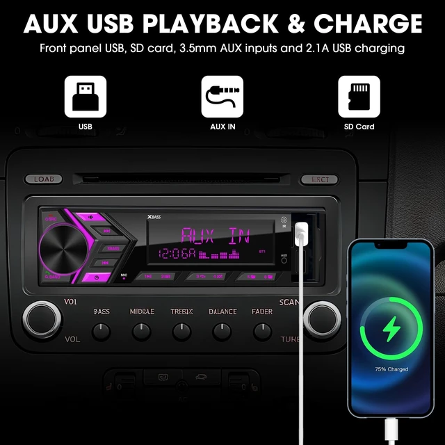 Alt view image 3 of 5 - Single Din Car Stereo System - ABSOSO 1 Din Bluetooth Car Radio Receiver