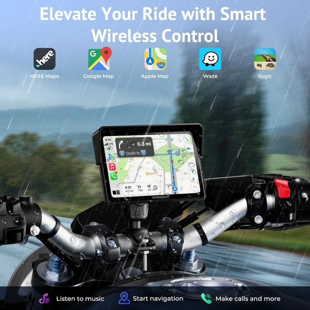 Alt view image 3 of 5 - Wonsidary 5" Motorcycle CarPlay Wireless for Apple CarPlay & Android Auto
