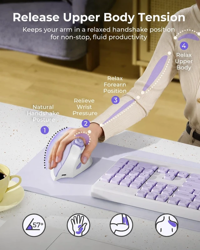 Alt view image 3 of 5 - seenda MOU-302 Wireless Bluetooth Ergonomic Vertical Mouse with Volume Knob