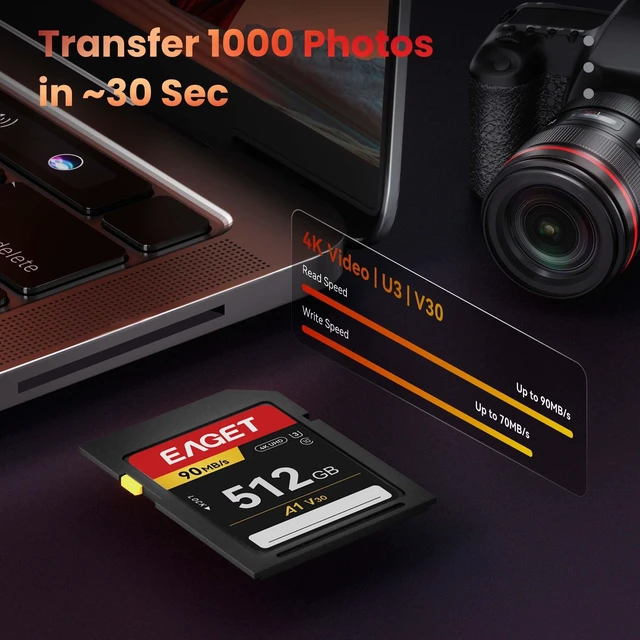 Alt view image 2 of 5 - EAGET 1-Pack 512GB SD Card, Up to 90MB/s Read Memory Card