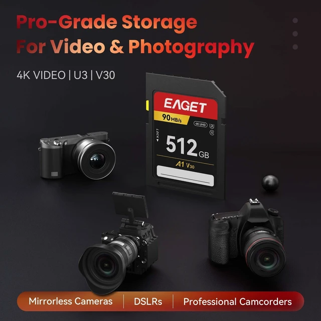 Alt view image 3 of 5 - EAGET 1-Pack 512GB SD Card, Up to 90MB/s Read Memory Card