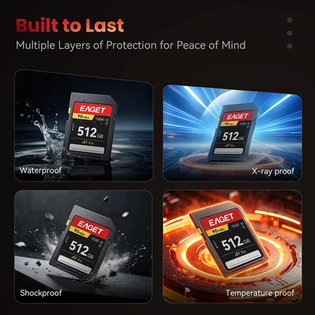 Alt view image 5 of 5 - EAGET 1-Pack 512GB SD Card, Up to 90MB/s Read Memory Card