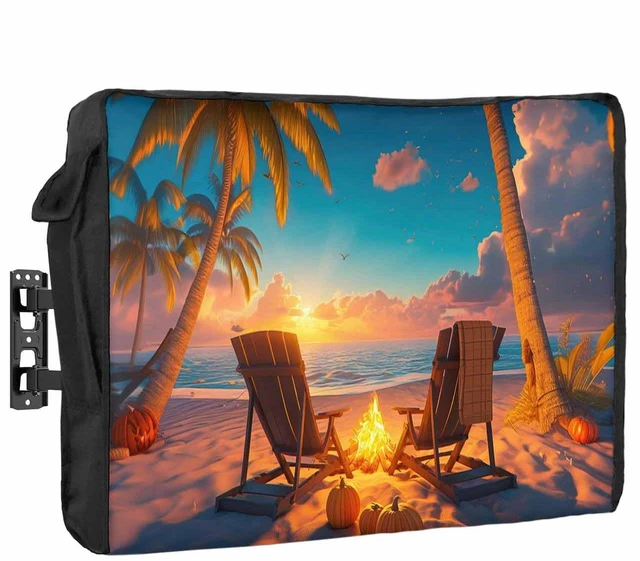 Main image of Outdoor TV Cover Fall Sunset Rocking Chair Vacation Beach Waterproof Weatherproof TV Covers for 60 to 65 Inch Outside Flat Screen TV Protector Shield 58"W x 37"H x 4.5"D