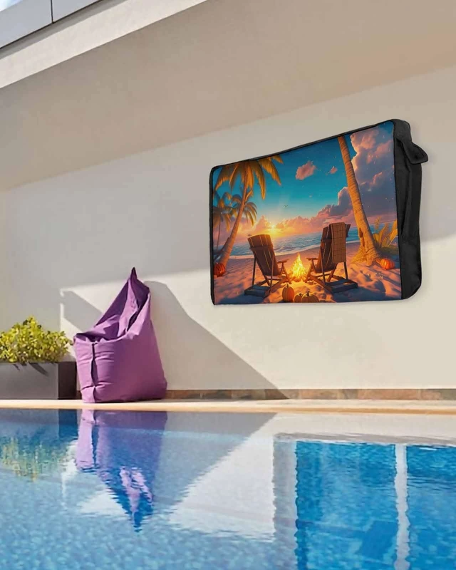 Alt view image 2 of 5 - Outdoor TV Cover Fall Sunset Rocking Chair Vacation Beach Waterproof Weatherproof TV Covers for 60 to 65 Inch Outside Flat Screen TV Protector Shield 58"W x 37"H x 4.5"D