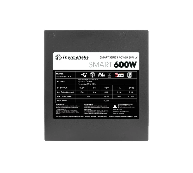 Alt view image 4 of 5 - Thermaltake SMART 600W ATX 12V V2.3/EPS 12V 80 Plus Certified Active PFC Power Supply PS-SPD-0600NPCWUS-W