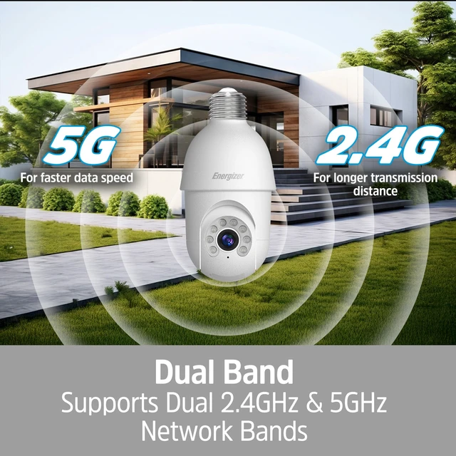 Alt view image 4 of 5 - Energizer Smart Socket Camera, 2K QHD Outdoor Light Bulb Security Camera, 5GHz/2.4GHz, Pan & Tilt Auto Motion Tracking, 2-Way Audio, Night Vision, Recording, Alerts, Voice Control with Alexa & Google