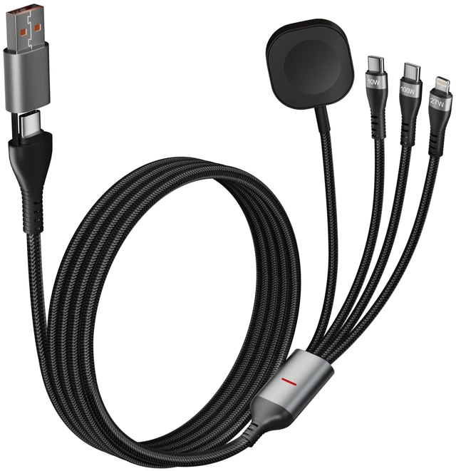 Main image of USB C Multi Charging Cable for Apple Watch Charger, 4-in-2 Multi Charging Cable 10ft with iWatch Charger, Dual USB-C (100W/10W) & Lightning Cord for iPhone 17-6, iPad, MacBook, iWatch Ultra/SE/Series