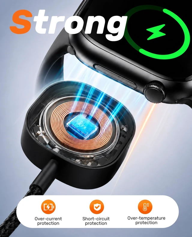 Alt view image 4 of 5 - USB C Multi Charging Cable for Apple Watch Charger, 4-in-2 Multi Charging Cable 10ft with iWatch Charger, Dual USB-C (100W/10W) & Lightning Cord for iPhone 17-6, iPad, MacBook, iWatch Ultra/SE/Series