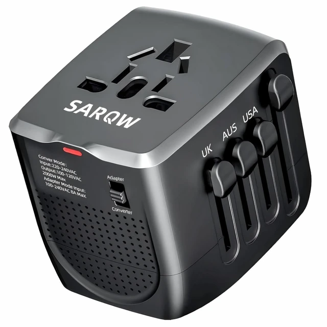 Main image of SARQW Travel Converter Adapter Voltage Converter that Steps Down 220 Volts to 110 Volts for use in Over 200 Countries,Including The U.S., U.K., Europe, and Australia (Dark Gray)