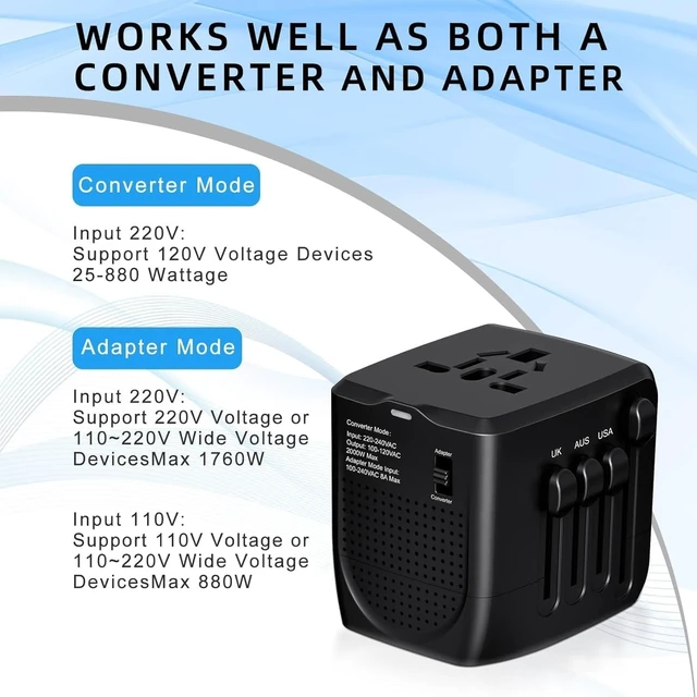 Alt view image 4 of 5 - SARQW Travel Converter Adapter Voltage Converter that Steps Down 220 Volts to 110 Volts for use in Over 200 Countries,Including The U.S., U.K., Europe, and Australia (Dark Gray)