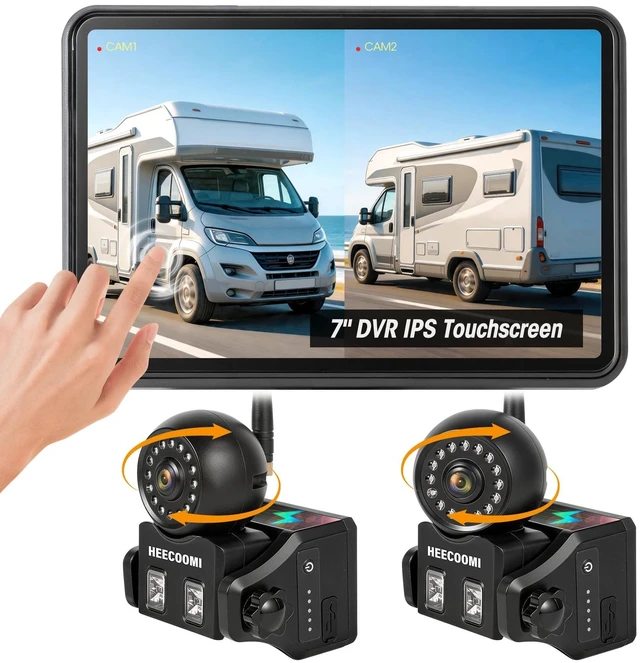 Main image of HEECOOMI Magnetic Wireless Backup Camera Solar with 360 Adjustable Lens, 7" 1080P Touchscreen Monitor, DVR Recording, IP69K Waterproof, Auto-Sleep & Night Vision for RV, Truck, Trailer & Camper