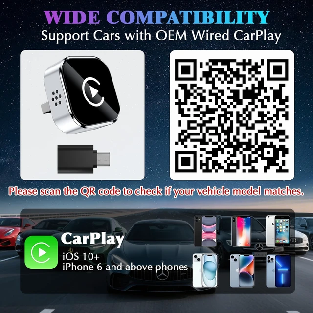 Alt view image 3 of 5 - 2026 Wireless CarPlay Adapter Upgrade Wired CarPlay to Wireless, Mini USB Design for Cars with Built-in Wired Apple CarPlay Plug and Play Easy Use Fast Stable Connection Car Play for iPh