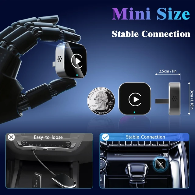 Alt view image 2 of 5 - 2026 Wireless CarPlay Adapter Upgrade Wired CarPlay to Wireless, Mini USB Design for Cars with Built-in Wired Apple CarPlay Plug and Play Easy Use Fast Stable Connection Car Play for iPh