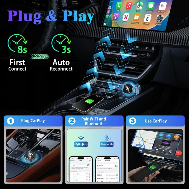 Alt view image 5 of 5 - 2026 Wireless CarPlay Adapter Upgrade Wired CarPlay to Wireless, Mini USB Design for Cars with Built-in Wired Apple CarPlay Plug and Play Easy Use Fast Stable Connection Car Play for iPh