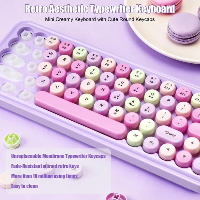 Alt view image 2 of 5 - Wired RGB Creamy Typewriter Keyboard. 65 Percent Retro LED Membrance Gaming Keyboard. Small Ergonomic Optical Teclado with ABS Backlit Unreplaceable Round Keycaps. for Laptop and Office PC. (Green)