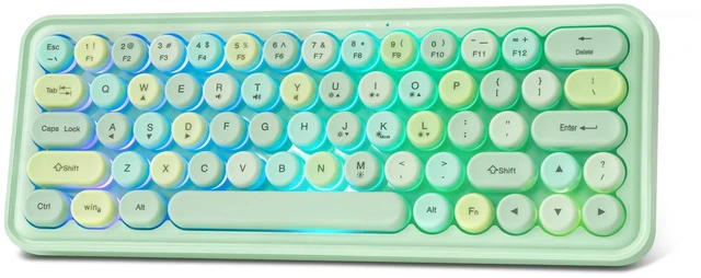 Main image of Wired RGB Creamy Typewriter Keyboard. 65 Percent Retro LED Membrance Gaming Keyboard. Small Ergonomic Optical Teclado with ABS Backlit Unreplaceable Round Keycaps. for Laptop and Office PC. (Green)