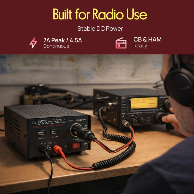 Alt view image 2 of 5 - Universal Compact Bench Power Supply - 7 Amp Regulated Home Lab Benchtop AC-Dc Converter Power Supply for CB Radio, HAM W/ 13.8 Volt Dc 120V AC Supply, Dual USB, Cigarette Lighter - Pyramid PSU990KX