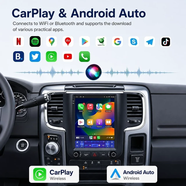 Alt view image 4 of 5 - 9.7" T-Style Car Radio for 2013-2018 Dodge Ram 1500 2500 3500 8Core-Head Unit 4GB+64GB with CarPlay/Android Auto Touch Screen with 1080P Backup Camera Stereo Upgrade for for A/C Auto