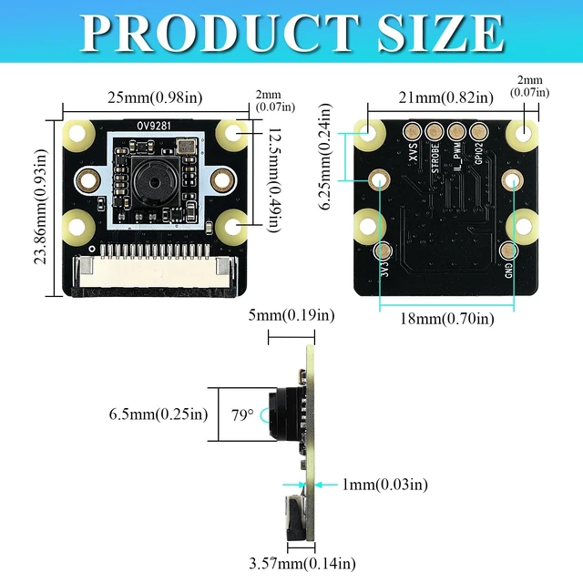 Alt view image 3 of 5 - 2PCS 120fps Monochrome Global Shutter Camera Module, 1MP OV9281 Sensor 79 FOV Compatible with Raspberry Pi 5 / 4B+ / 3B+ / 3B/ Zero