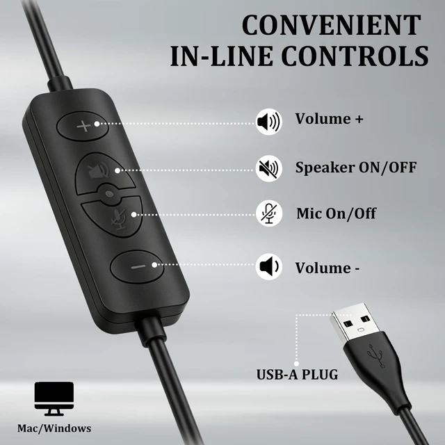Alt view image 3 of 5 - Callez Mono USB Computer Headset with Noise Cancelling Mic