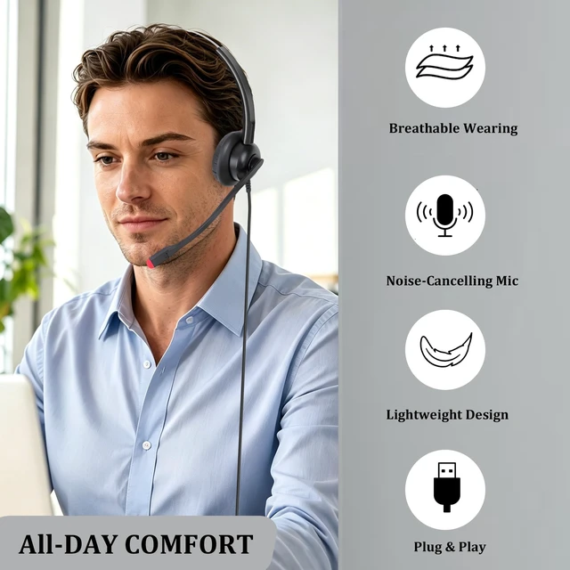 Alt view image 4 of 5 - Callez Mono USB Computer Headset with Noise Cancelling Mic
