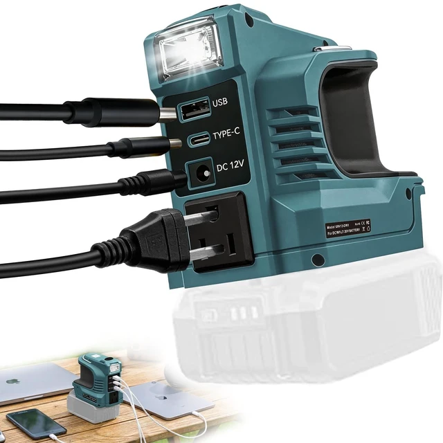 Main image of Real 220W Power Inverter Compatible with Makita 18V Battery, DC 18V to AC 110V-120V Portable Power Station with 1 AC Outlet, 1 USB & Type-C, 1 12V DC & 200LM LED (Tool Only)