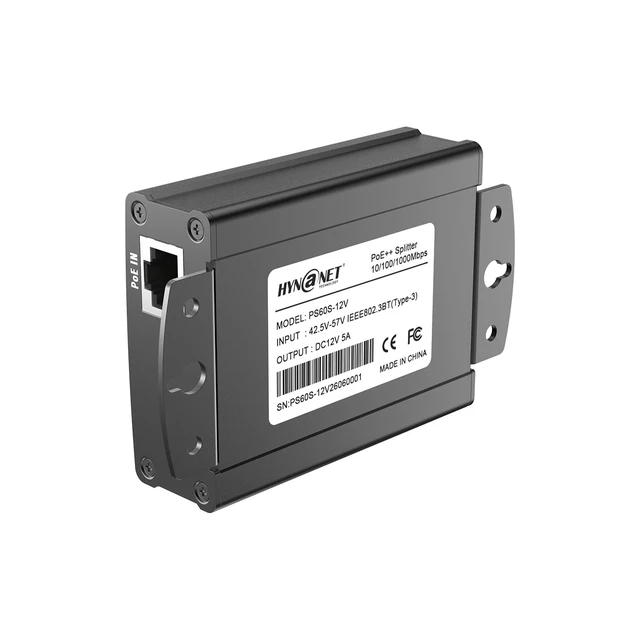Alt view image 2 of 5 - 60W PoE++ Splitter to 12V/5A,Gigabit Ethernet, 802.3BT, Metal Case, with Voltage Isolation for Monitor,Security Camera