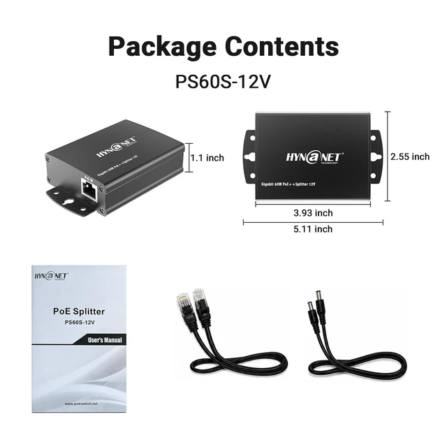Alt view image 5 of 5 - 60W PoE++ Splitter to 12V/5A,Gigabit Ethernet, 802.3BT, Metal Case, with Voltage Isolation for Monitor,Security Camera